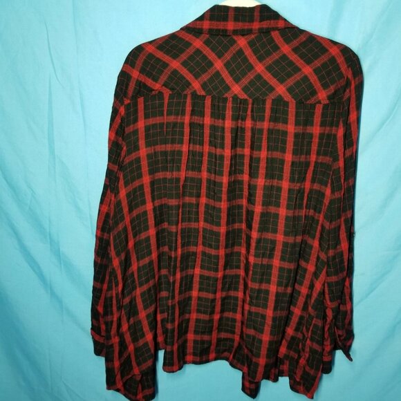 Lane Bryant Size 18/20 Long Sleeve Flannel Button Up Plaid Boyfriend Red - Picture 2 of 4